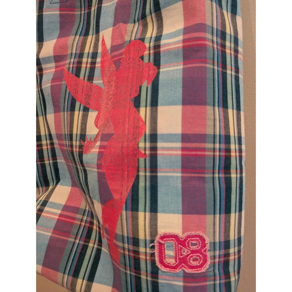 2008 PATCH Disney parks resort Tote Bag TinkerBell Plaid Pink Varsity Chenille